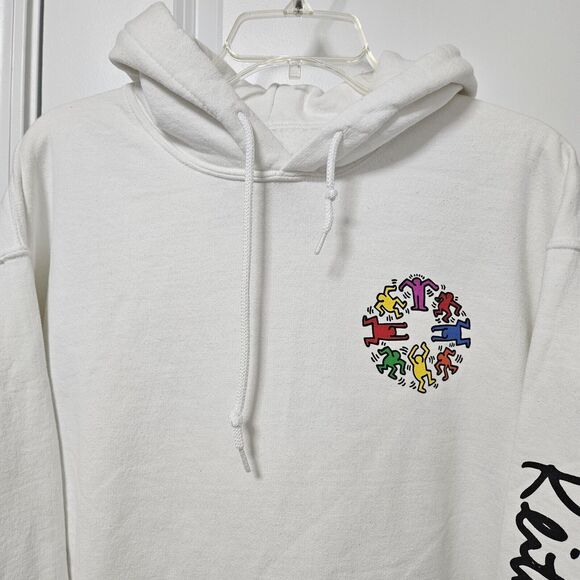 Keith Haring Artist White Pull Over Hoodie Hooded Sweat Shirt Size Large EUC - Picture 5 of 9